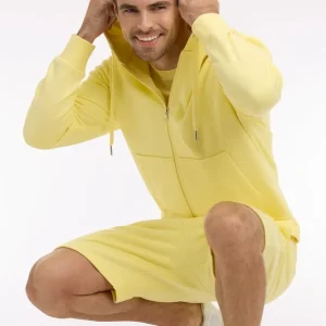 Sweatshirt zippé à capuche en molleton coton jaune