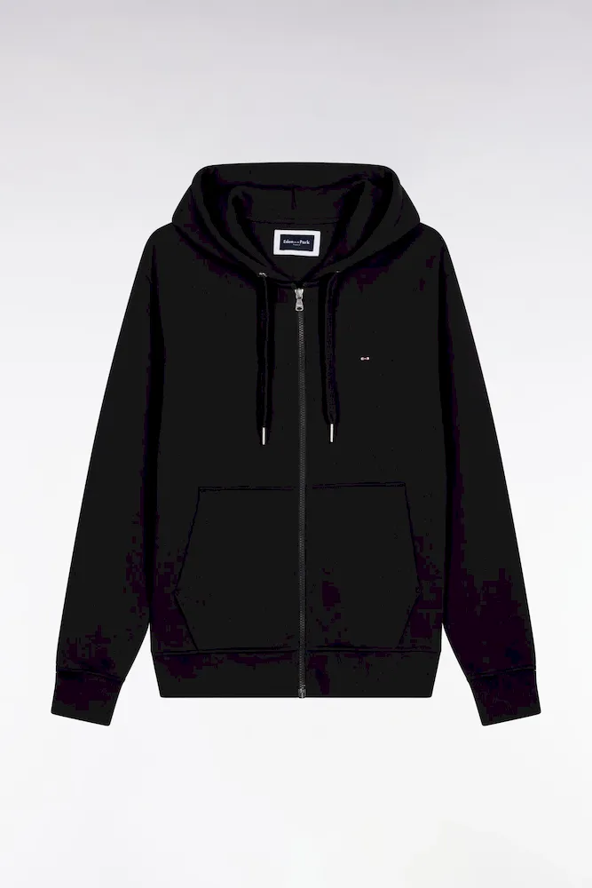 Sweatshirt Zippé à Capuche En Molleton Coton Noir