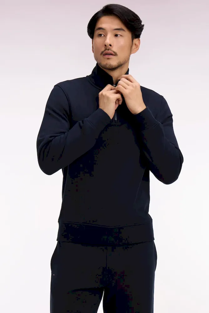 Sweatshirt col camionneur en molleton coton marine