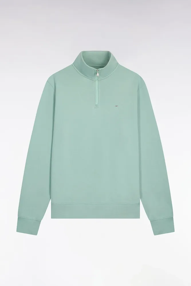 Sweatshirt Col Camionneur En Molleton Coton Vert D'eau