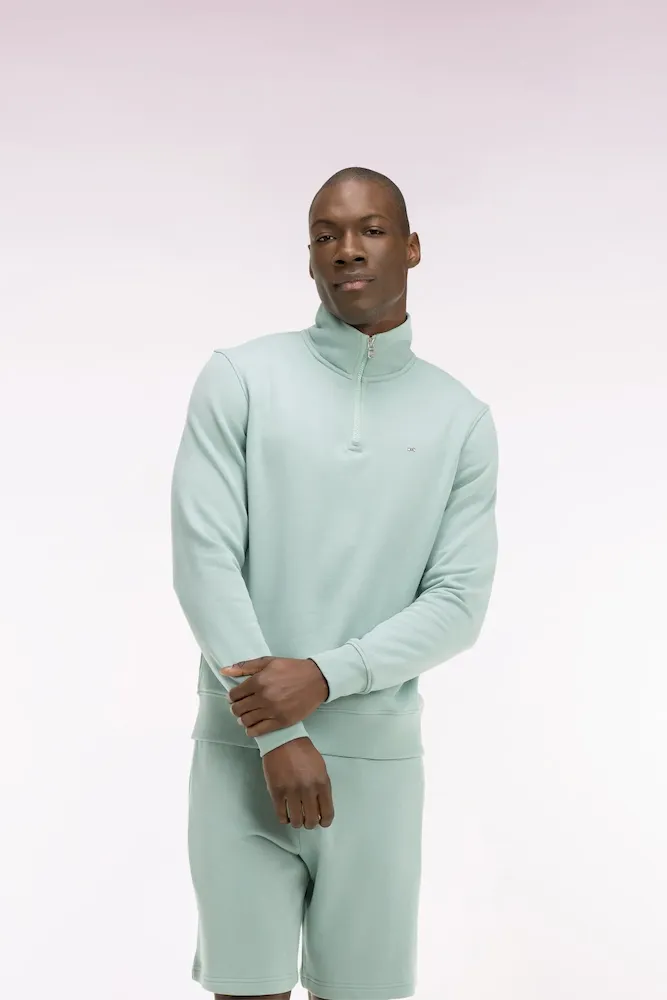 Sweatshirt col camionneur en molleton coton vert d'eau