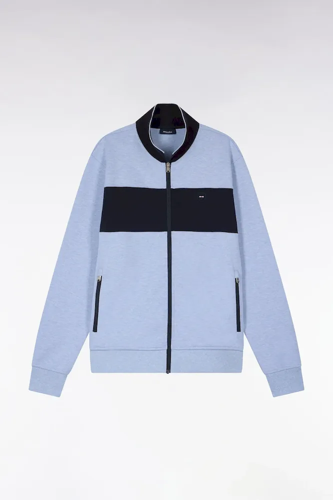 Sweatshirt Zippé Col Polo En Molleton Bleu Ciel