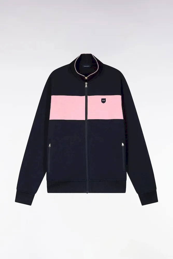 Sweatshirt Zippé Col Polo En Molleton Marine