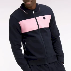 Sweatshirt zippé col polo en molleton marine