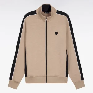 Alternative view of Sweatshirt zippé en interlock beige à découpes contrastées