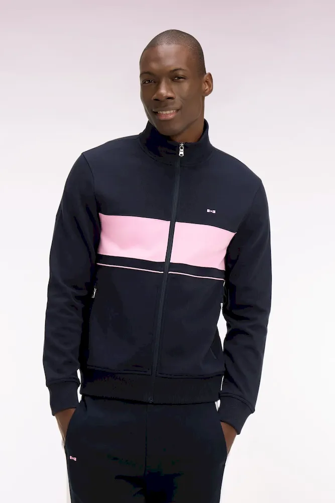 Sweatshirt zippé en molleton marine bande rose – Bild 3