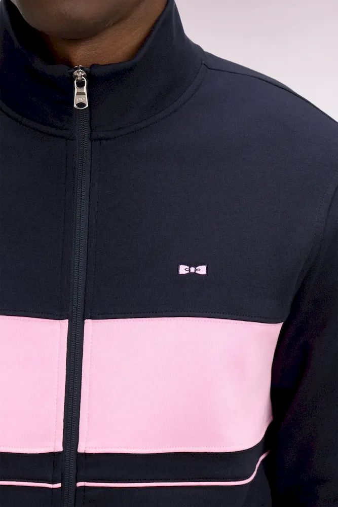 Sweatshirt zippé en molleton marine bande rose – Bild 4