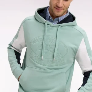 Sweatshirt à capuche en molleton coton vert d'eau brodé