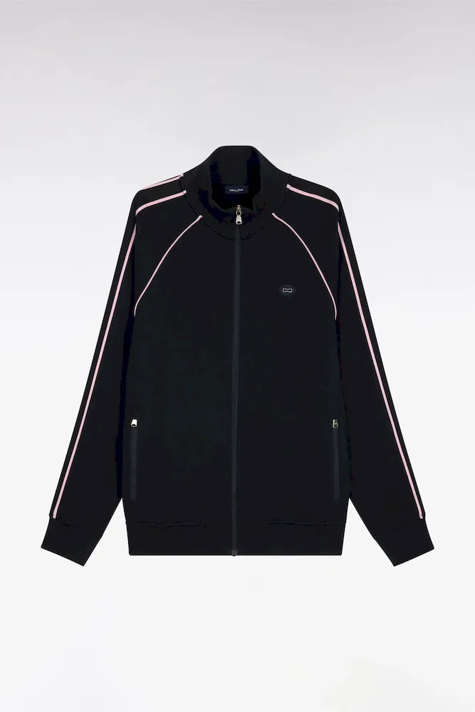 Sweatshirt Zippé En Interlock Marine Découpe Ruban Coupe Regular