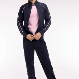 Sweatshirt zippé en interlock marine découpe ruban coupe regular