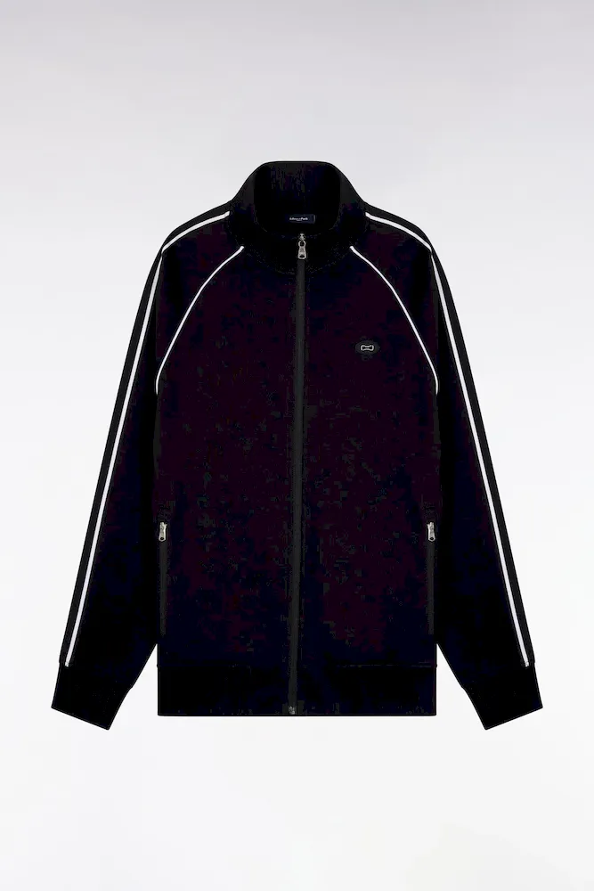 Sweatshirt Zippé En Interlock Noir Découpes Ruban Coupe Regular