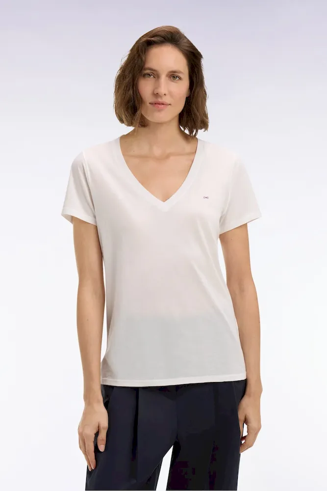 T-shirt à manches courtes col V en coton Pima blanc coupe regular – Bild 3