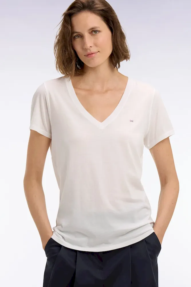 T-shirt à manches courtes col V en coton Pima blanc coupe regular