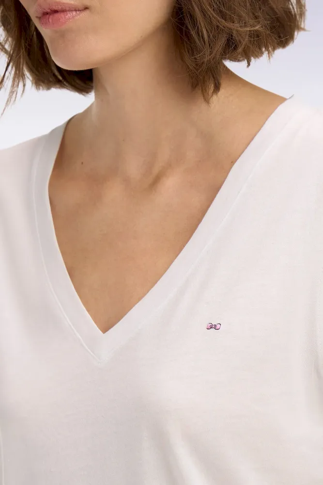 T-shirt à manches courtes col V en coton Pima blanc coupe regular – Bild 4