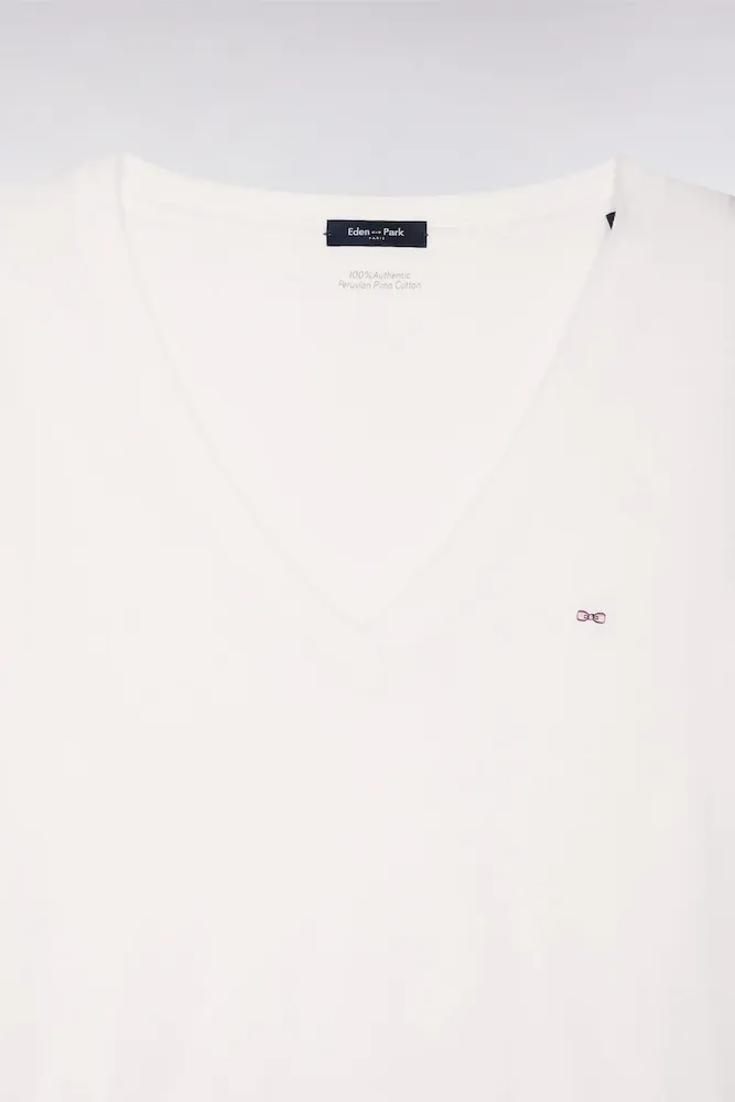 T-shirt à manches courtes col V en coton Pima blanc coupe regular – Bild 6