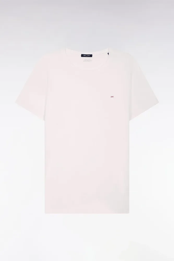 T-shirt à Manches Courtes En Coton Pima Blanc Col Rond Coupe Regular