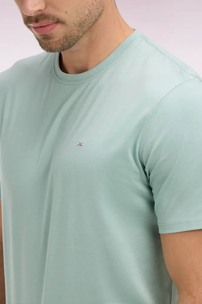 T-shirt à Manches Courtes En Coton Pima Vert D'eau Coupe Regular