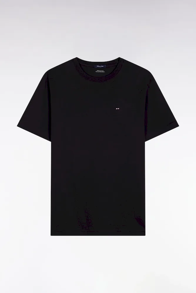 T-shirt à Manches Courtes En Coton Pima Noir Brodé Coupe Regular
