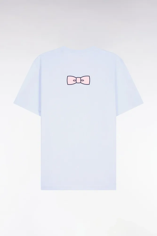 T-shirt à Manches Courtes En Coton Pima Bleu Ciel Brodé Coupe Regular