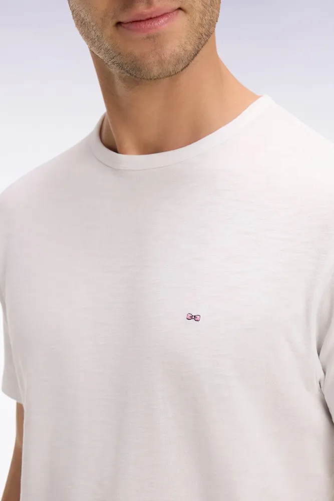 T-shirt à manches courtes en jersey de coton slub blanc coupe regular – Bild 4