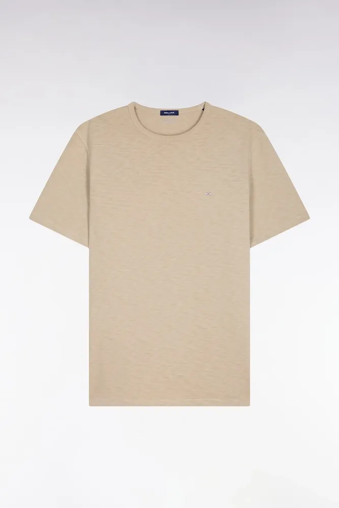 T-shirt à Manches Courtes En Jersey De Coton Slub Beige Coupe Regular