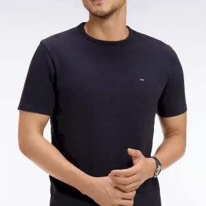 T-shirt à manches courtes en jersey de coton slub marine coupe regular