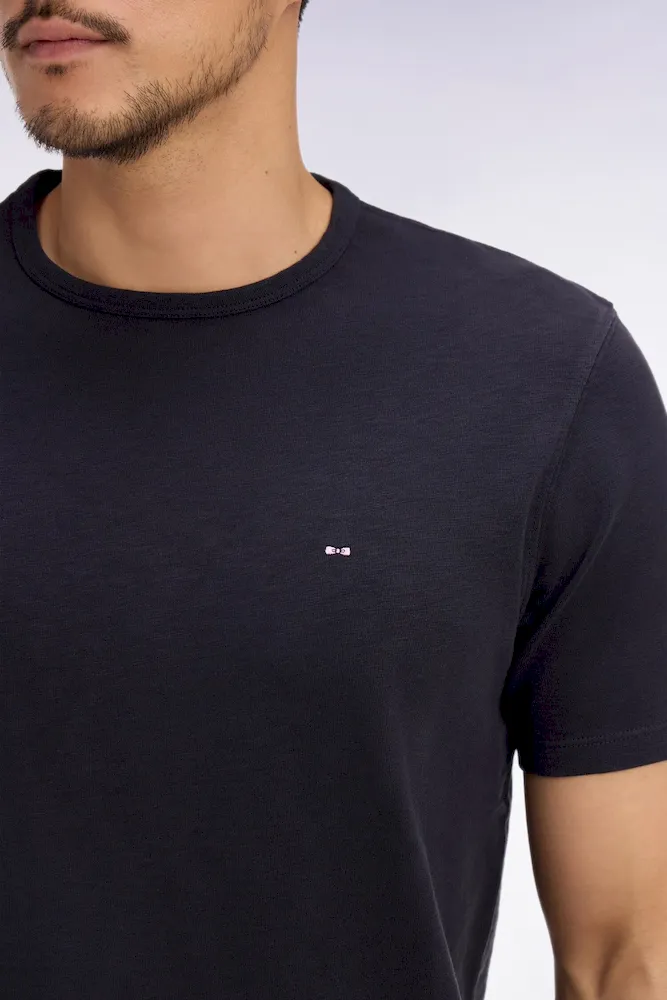 T-shirt à manches courtes en jersey de coton slub marine coupe regular – Bild 4