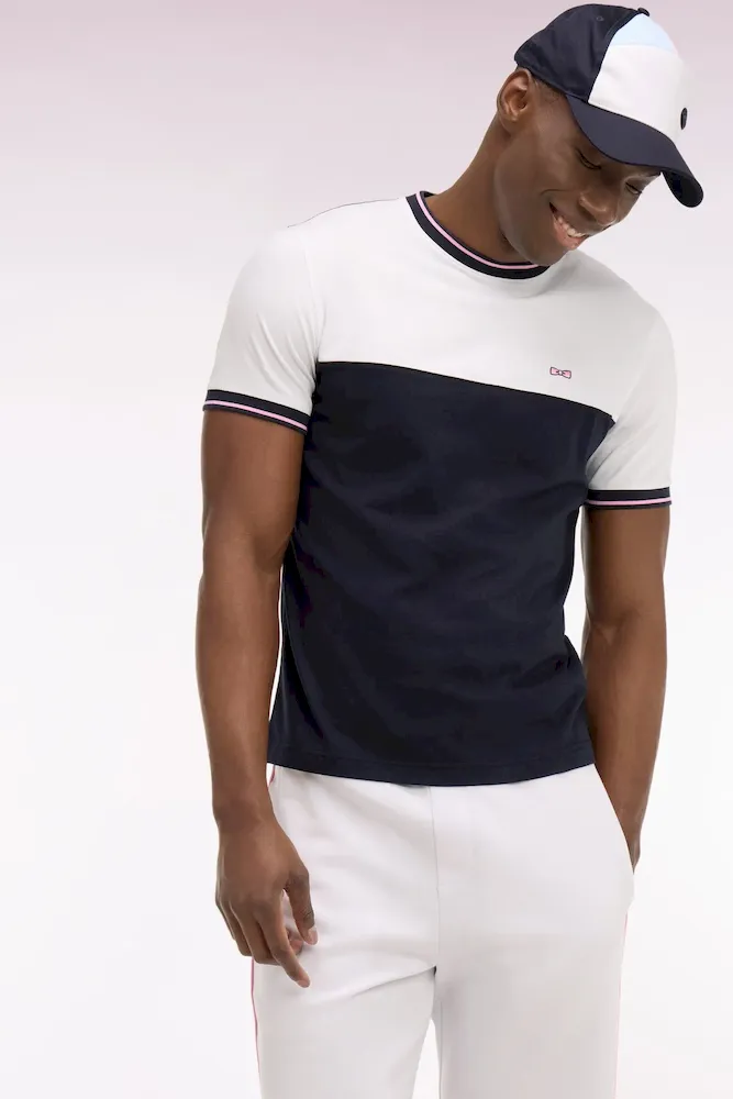 T-shirt à manches courtes en bicolore blanc et marine coupe regular