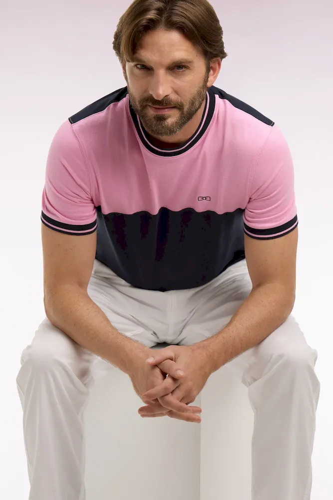 T-shirt à manches courtes en bicolore rose et marine coupe regular
