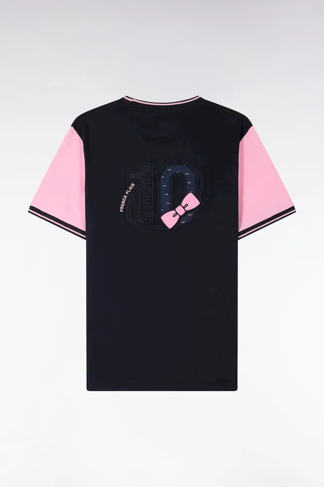 T-shirt à Manches Courtes En Coton Marine Manches Roses Coupe Regular