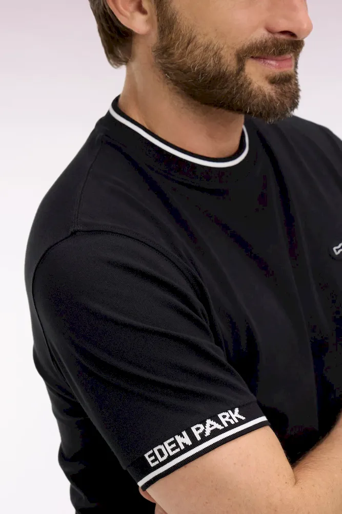T-shirt à manches courtes en coton noir jacquard Eden Park coupe regular – Bild 4