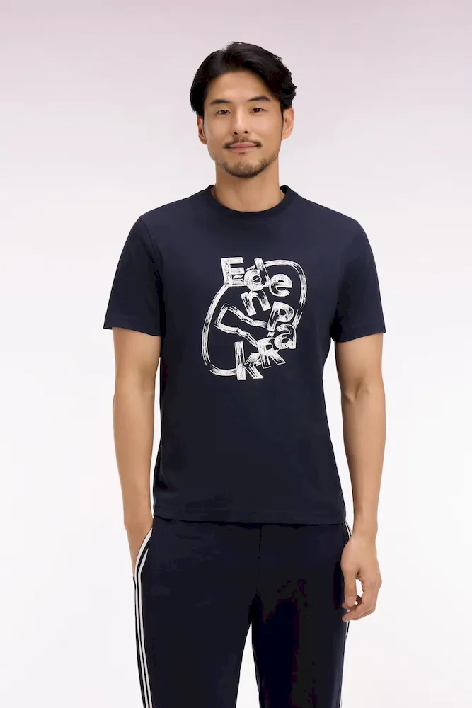 T-shirt à manches courtes en coton marine sérigraphié coupe regular – Bild 3