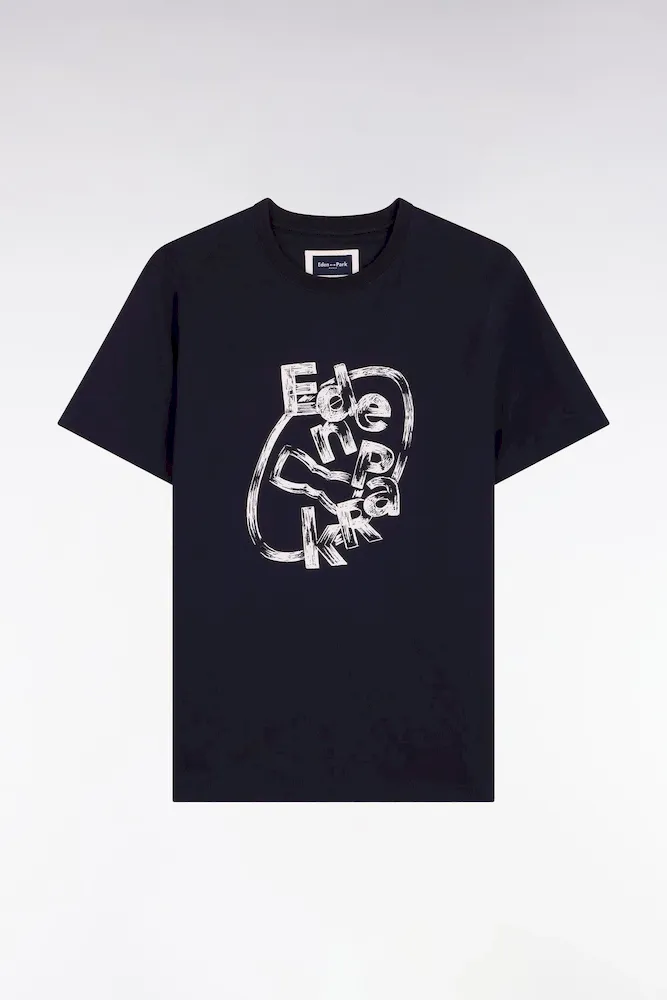 T-shirt à manches courtes en coton marine sérigraphié coupe regular – Bild 2