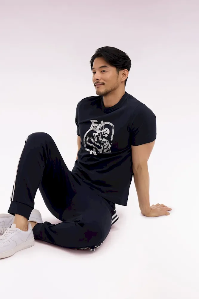 T-shirt à manches courtes en coton marine sérigraphié coupe regular