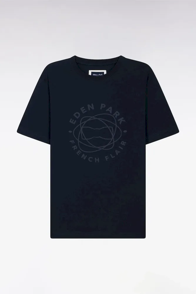 T-shirt à Manches Courtes En Coton Marine Sérigraphié Coupe Regular