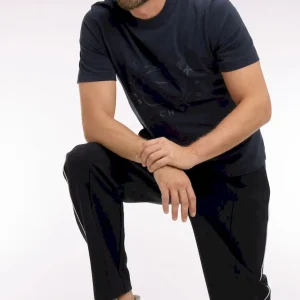 T-shirt à manches courtes en coton marine sérigraphié coupe regular