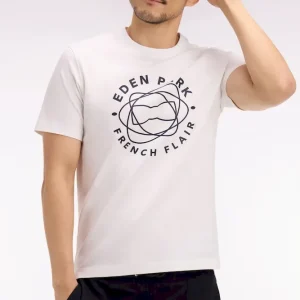 T-shirt à manches courtes en coton écru sérigraphié coupe regular