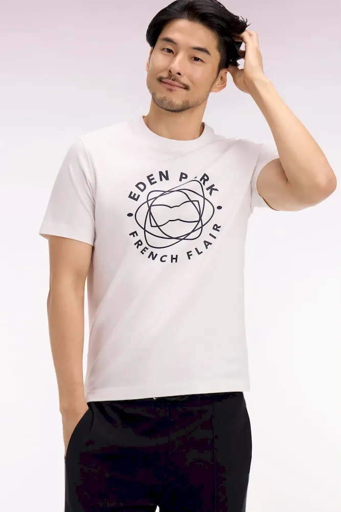 T-shirt à manches courtes en coton écru sérigraphié coupe regular