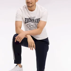 T-shirt à manches courtes en coton écru sérigraphie marine coupe regular