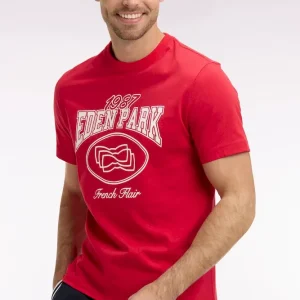 T-shirt à manches courtes en coton rouge sérigraphie écrue coupe regular