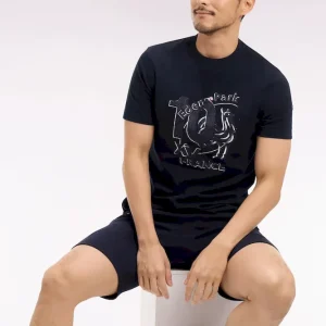 T-shirt XV de France à manches courtes en coton marine sérigraphié coupe regular