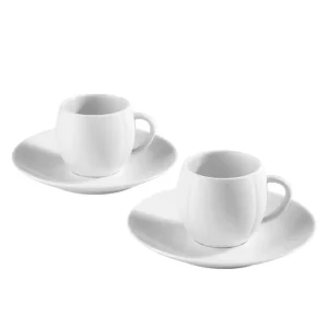 Lot de 2 tasses et sous-tasses blanches en porcelaine