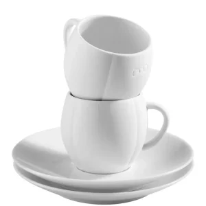 Alternative view of Lot de 2 tasses et sous-tasses blanches en porcelaine