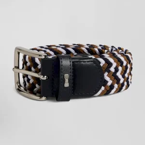 Ceinture tressée marron en caoutchouc stretch à boucle en métal argenté