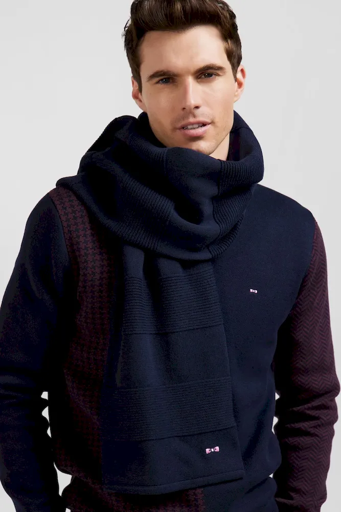 Echarpe à Rayures Cerclées En Coton Bleu Marine