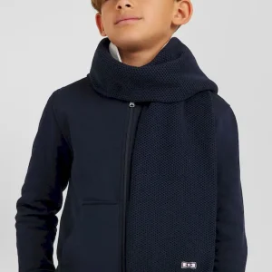 Echarpe unie en coton bleu marine broderie nœud papillon