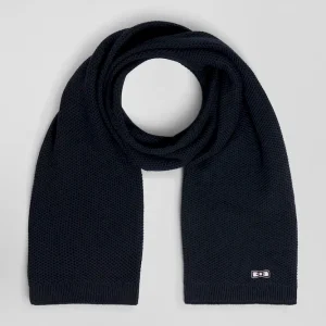 Alternative view of Echarpe unie en coton bleu marine broderie nœud papillon