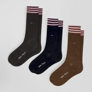 Lot de 3 paires de chaussettes marron à détails cerclés en coton stretch