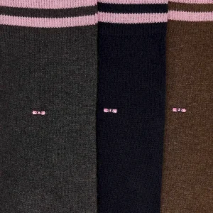 Alternative view of Lot de 3 paires de chaussettes marron à détails cerclés en coton stretch