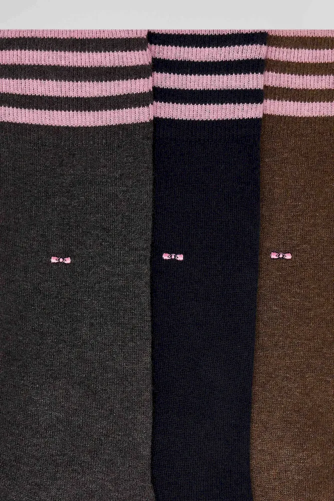 Lot De 3 Paires De Chaussettes Marron à Détails Cerclés En Coton Stretch